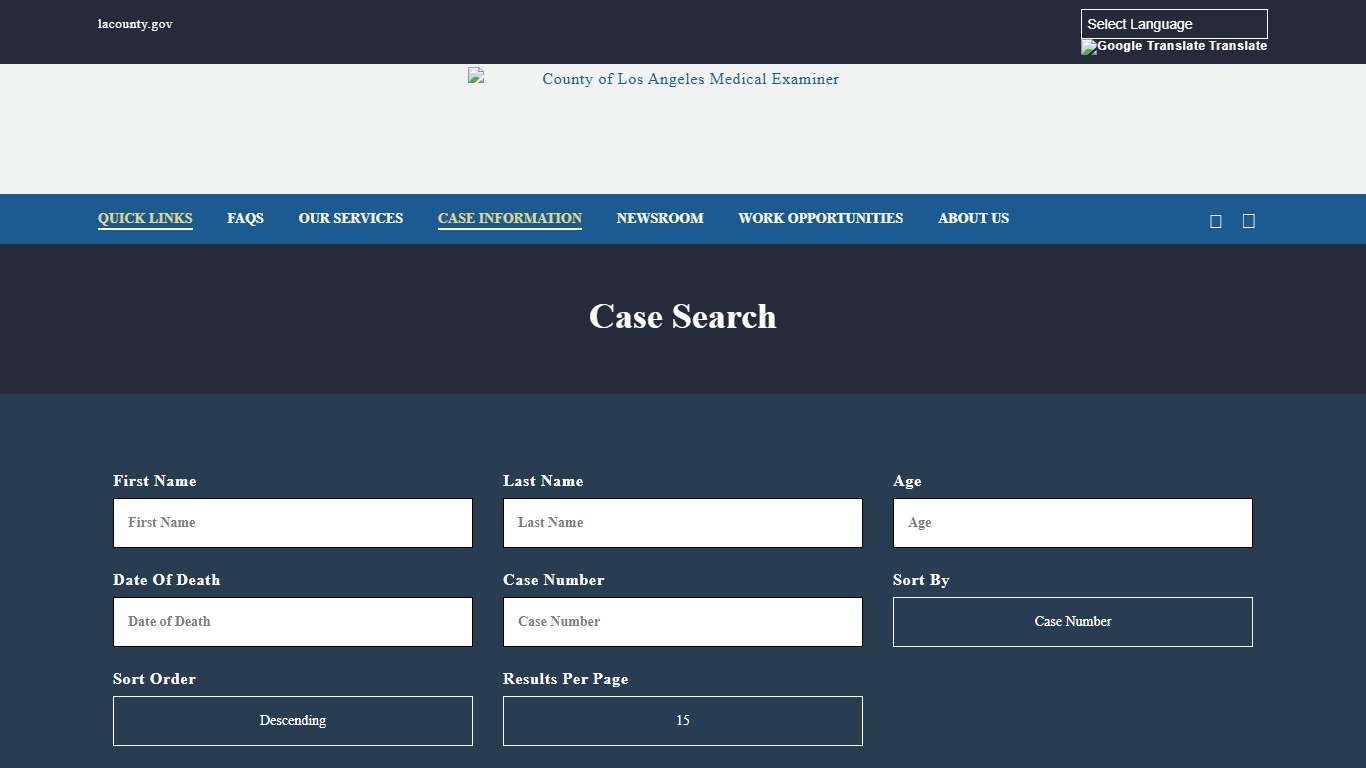 Case Search – County of Los Angeles Medical Examiner